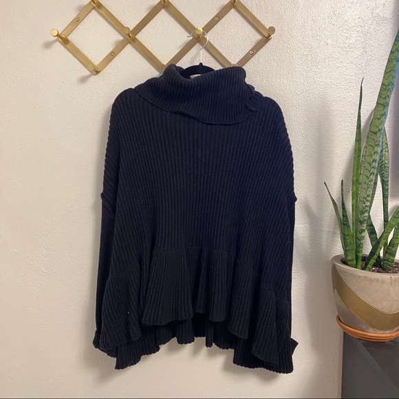 Free People Sweaters - free people black ruffle hem turtleneck sweater